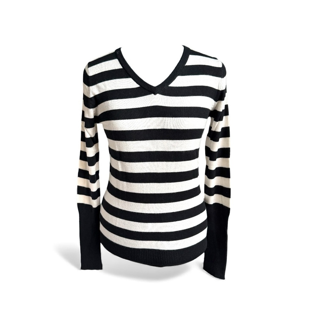 Target V-Neck Sweater with Black and White Stripes